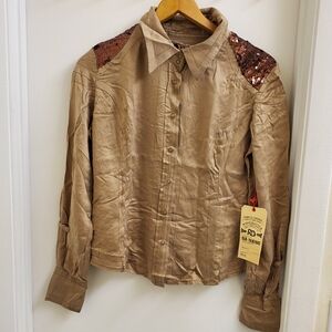 🤩New with tags Vintage Da-nang sequin button up blouse size small